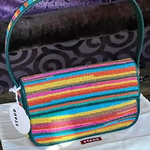 🌺🎉2XHP🎉🌺 NWT Staud Tommy Beaded Shoulder Bag Sunset Stripe